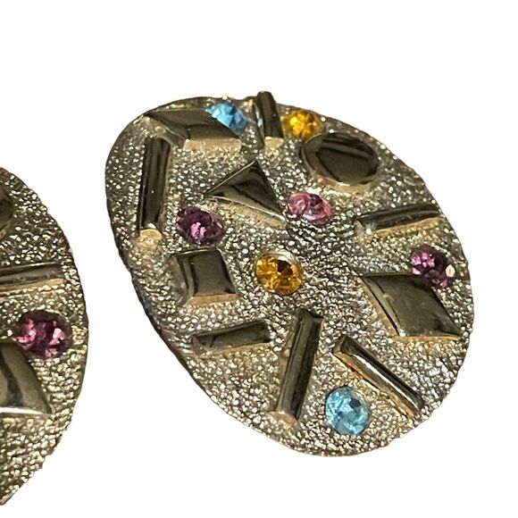 Vintage Sarah Coventry Clip On Earrings Sultana Gold Tone Multicolor Confetti - Picture 3 of 5